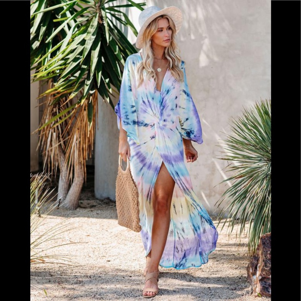 Beach Therapy Tie Dye Twist Kimono Maxi Dress